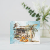 水彩ビーチ感謝祭 ポストカード (スタンド正面)