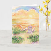 水彩ビーチ日没の風光明媚なカスタマイズ可能カード カード (黄色い花)