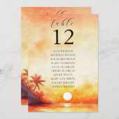 水彩ビーチ日没テーブル番号座席表 招待状 (正面/裏面)