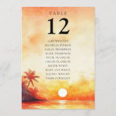 水彩ビーチ日没テーブル番号座席表 招待状 (裏面)
