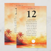 水彩ビーチ日没テーブル番号座席表 招待状 (正面/裏面)