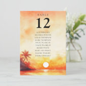 水彩ビーチ日没テーブル番号座席表 招待状 (スタンド正面)