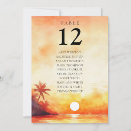 水彩ビーチ日没テーブル番号座席表 招待状