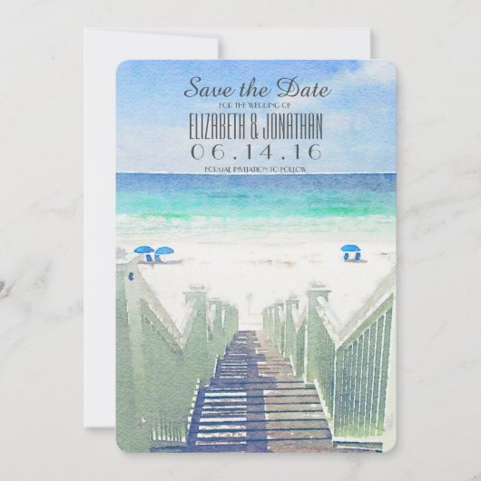 水彩ビーチ桟橋 | トロピカル日付の保存 セーブザデート (正面)