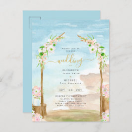 水彩ビーチ沿岸結婚式招待状 ポストカード