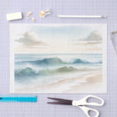 水彩ビーチ波沿岸ビーチ結婚式 薄葉紙 (クラフト)