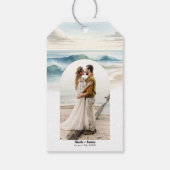 水彩ビーチ波沿岸写真結婚の ギフトタグ (裏面)