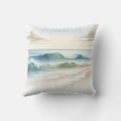 水彩ビーチ波海素朴岸 クッション (裏面)
