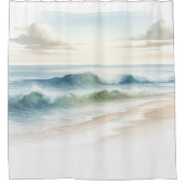 水彩ビーチ波海素朴岸 シャワーカーテン (正面)