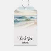 水彩ビーチ波素朴沿岸結婚の ギフトタグ (正面)
