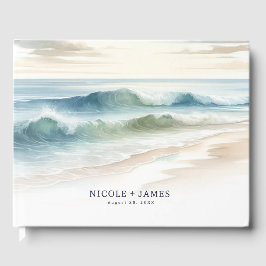 水彩ビーチ波素朴沿岸結婚の ゲストブック