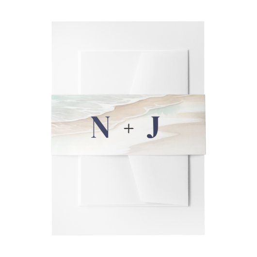 水彩ビーチ波素朴沿岸結婚の 招待状ベリーバンド (正面例)