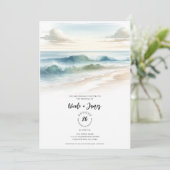 水彩ビーチ波素朴沿岸結婚の 招待状 (スタンド正面)