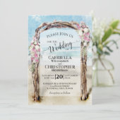 水彩ビーチ流木フローラアーチ結婚ズ 招待状 (スタンド正面)