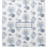 水彩ビーチ海コーラルスターフィッシュブルーnホワイト シャワーカーテン (正面)