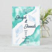 水彩ビーチ海サンドブルー 招待状