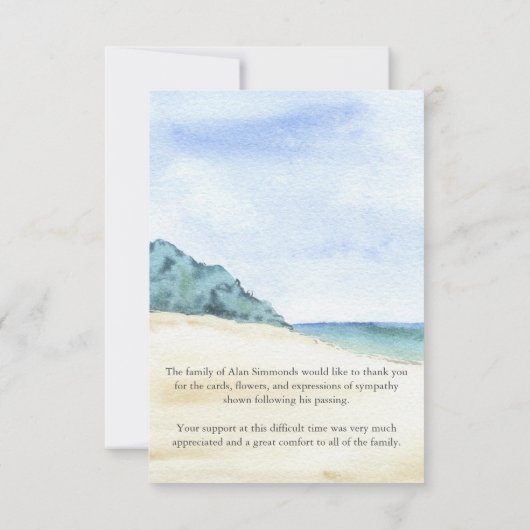 水彩ビーチ海メモリアルありがとう サンキューカード (裏面)
