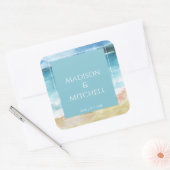 水彩ビーチ海宛先ウェディング スクエアシール (封筒)