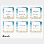 水彩ビーチ海宛先ウェディング スクエアシール (シート)