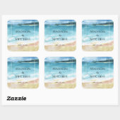 水彩ビーチ海宛先ウェディング スクエアシール (シート)