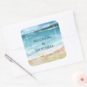 水彩ビーチ海宛先ウェディング スクエアシール (封筒)