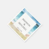 水彩ビーチ海宛先ウェディング スタンダードカクテルナプキン (角)