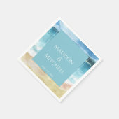 水彩ビーチ海宛先ウェディング スタンダードカクテルナプキン (角)