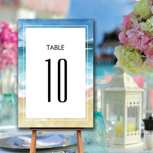 水彩ビーチ海宛先ウェディング テーブルナンバー