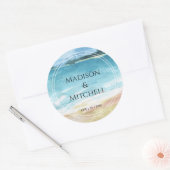 水彩ビーチ海宛先ウェディング ラウンドシール (封筒)
