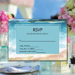 水彩ビーチ海宛先ウェディング 出欠カード