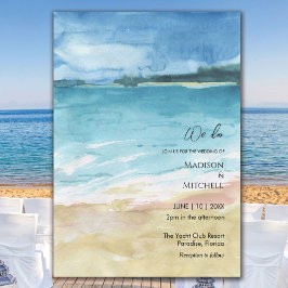 水彩ビーチ海宛先ウェディング 招待状