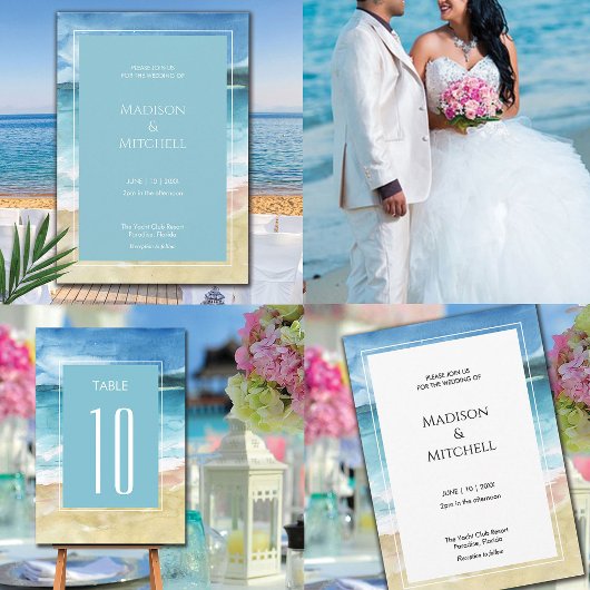 水彩ビーチ海宛先ウェディング 招待状