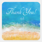 水彩ビーチ海波ありがとう スクエアシール (正面)
