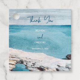 水彩ビーチ海波モノグラム結婚ズ フェイバータグ