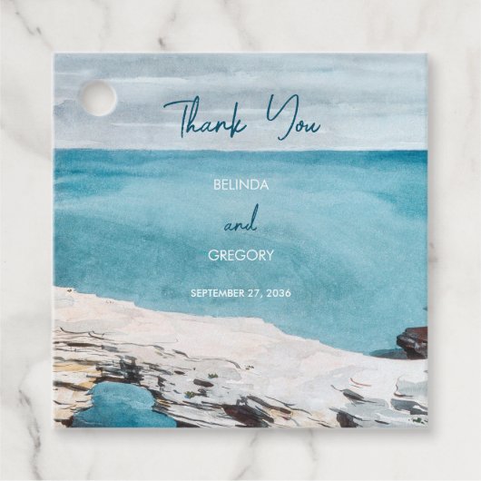 水彩ビーチ海波モノグラム結婚ズ フェイバータグ (正面)