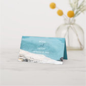 水彩ビーチ海波モノグラム結婚ズ プレイスカード (裏面)