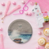 水彩ビーチ海波モノグラム結婚ズ ペーパープレート (パーティー)