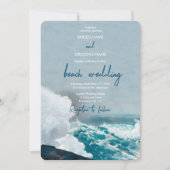 水彩ビーチ海波モノグラム結婚ズ 招待状 (正面)