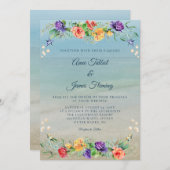 水彩ビーチ海結婚フローラ 招待状 (正面/裏面)