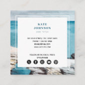 水彩ビーチ海QRコードソーシャルメディア スクエア名刺 (裏面)