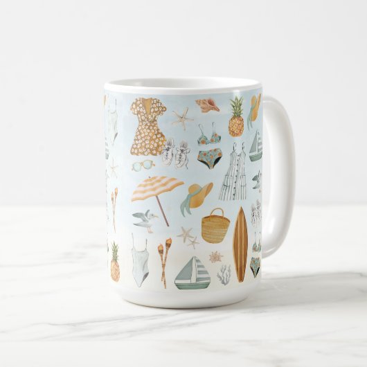 水彩ビーチ独身最後の週末パーティー コーヒーマグカップ (正面右)