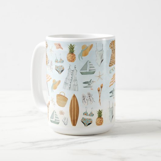 水彩ビーチ独身最後の週末パーティー コーヒーマグカップ (正面左)