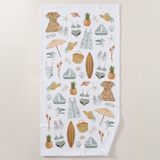 水彩ビーチ独身最後の週末パーティー ビーチタオル (正面)