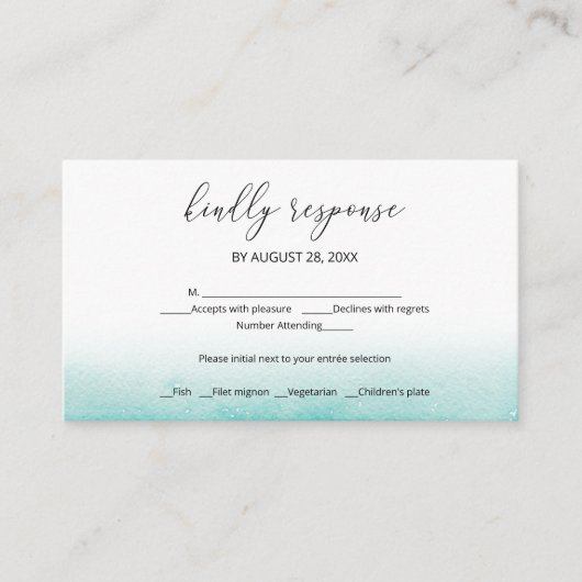 水彩ビーチ目的地ウェディングRSVP エンクロージャーカード (正面)