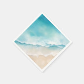 水彩ビーチ砂とブルーシー スタンダードカクテルナプキン (角)