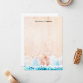 水彩ビーチ砂パーソナライズされた ノートカード (正面/裏面インサイチュ)