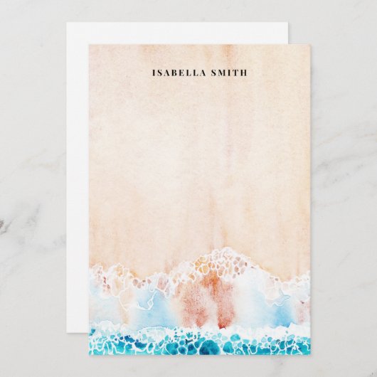 水彩ビーチ砂パーソナライズされた ノートカード (正面/裏面)