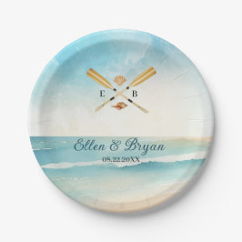水彩ビーチ結婚オール ペーパープレート