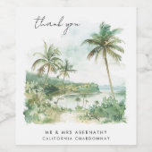 水彩ビーチ結婚式ありがとう ワインラベル (シングルラベル)