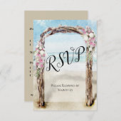 水彩ビーチ結婚式アーチ(バラ付) 出欠カード (正面/裏面)